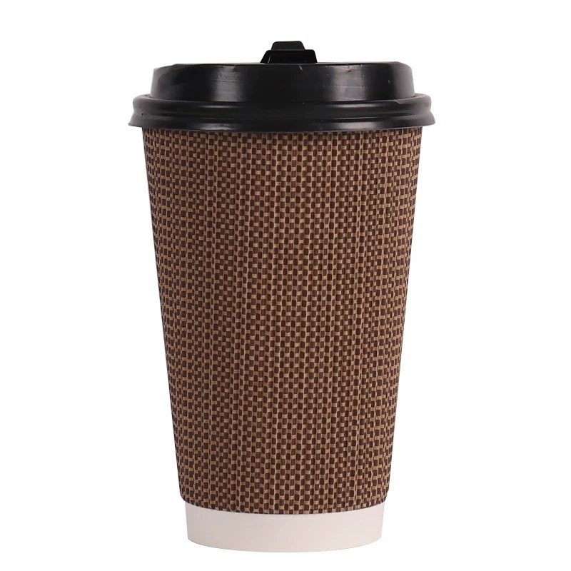 Ripple wall paper cup with vertical ribbed texture and black lid — CupsPak