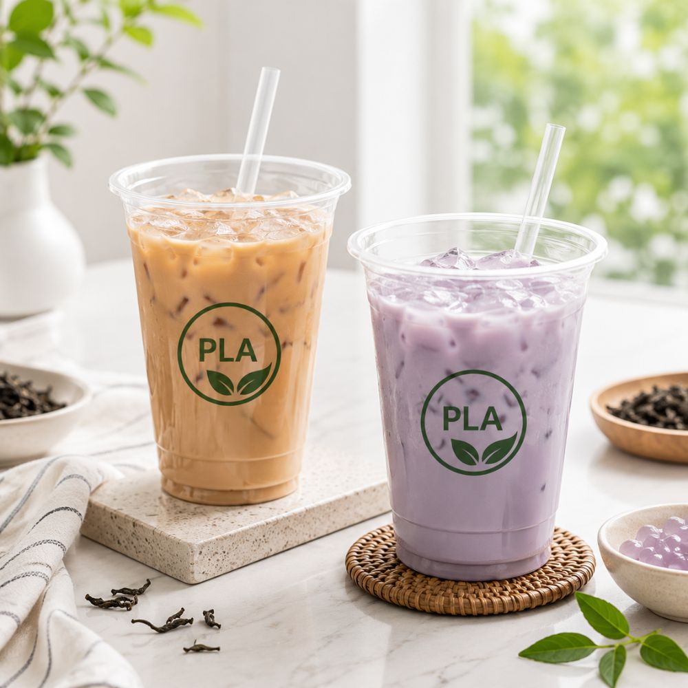 20oz PLA compostable cold cups, 98mm diameter, milk tea and taro drinks, bubble tea application