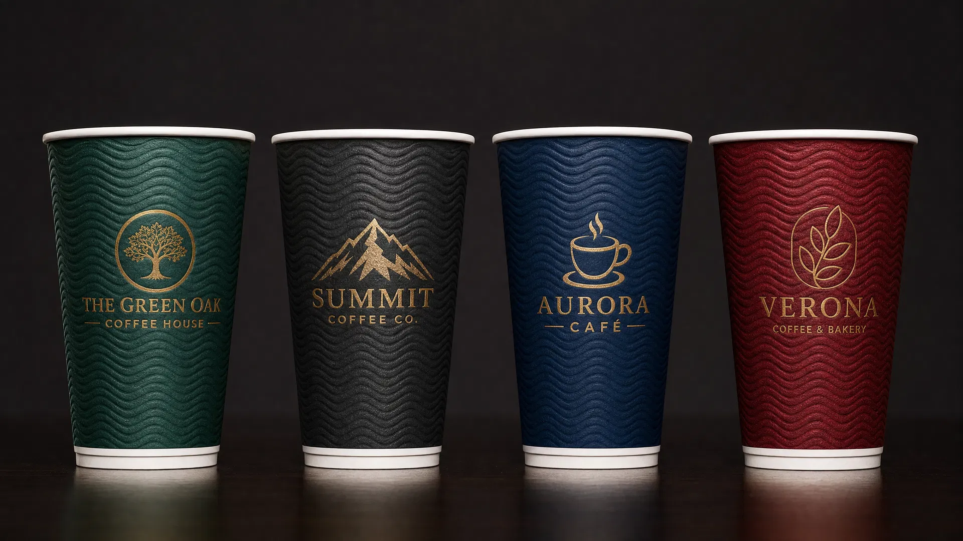 Custom branded embossed paper cups with wave and diamond textures combined with logo printing — CupsPak