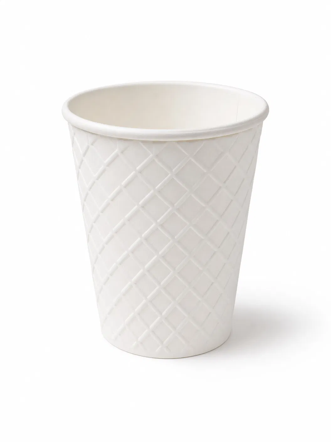 12oz white embossed paper cup with raised honeycomb texture — CupsPak supplier