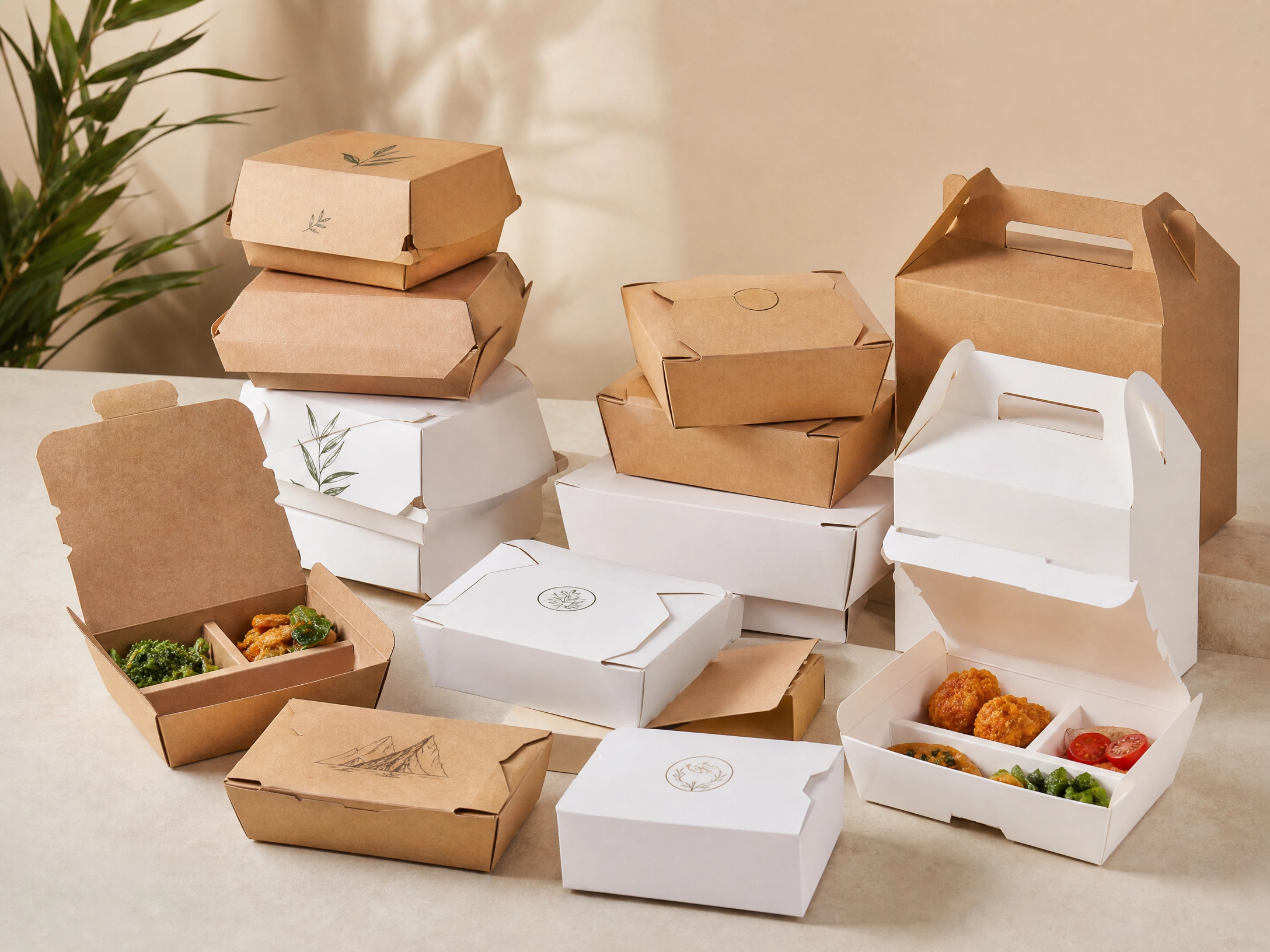 Paper food boxes wholesale — kraft and white lunch boxes, take-out boxes and bento boxes