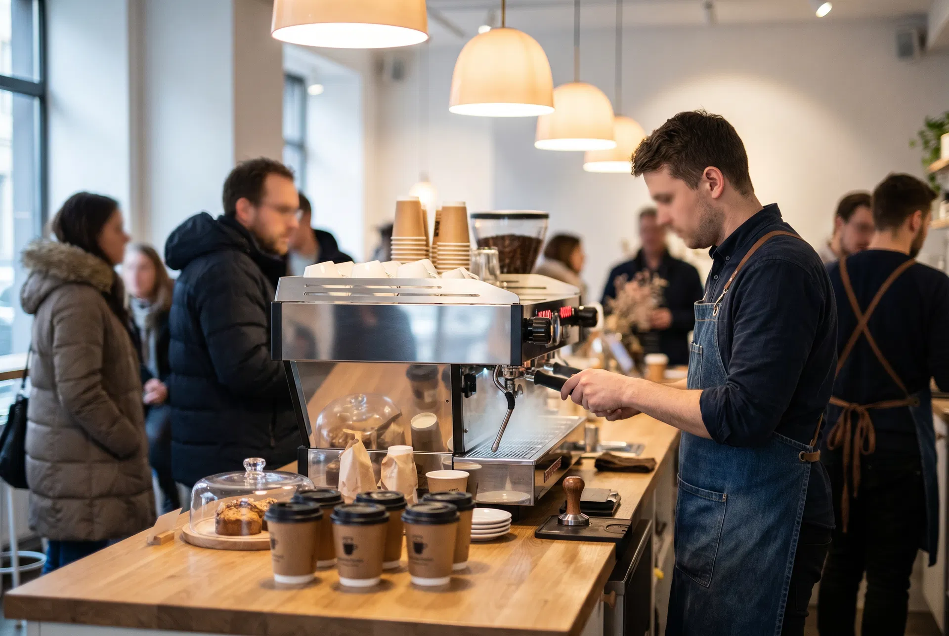 Paper hot cups in coffee shop service, where aqueous-coated cups do their work, CupsPak