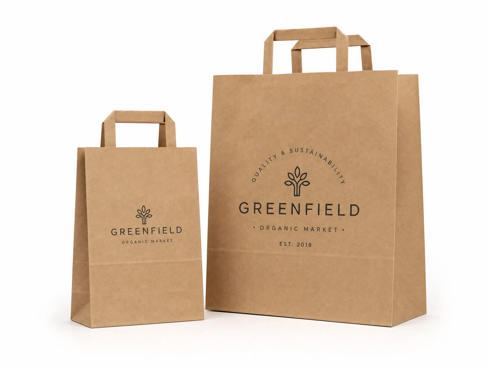 Kraft paper carrier bags with twisted handles in several sizes