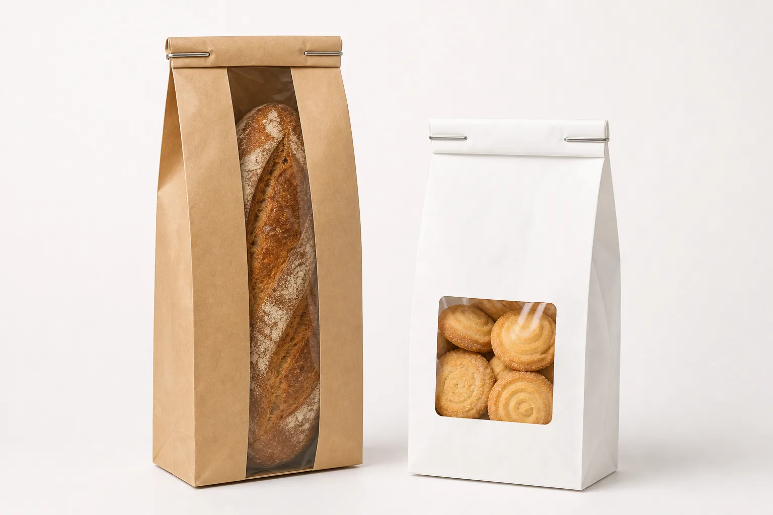 Kraft paper bags with a clear window front for bakery and deli display packaging