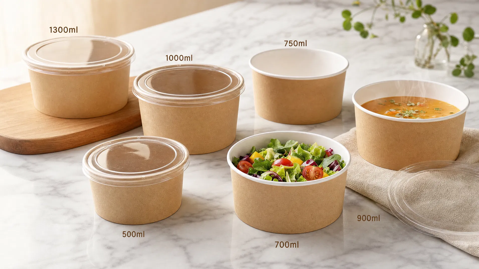 Paper Bowls for restaurants — Soups, rice, noodles, salads