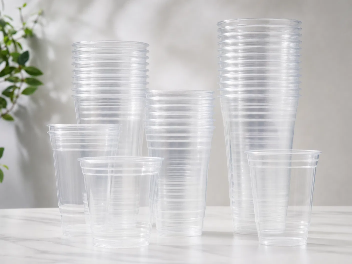 Stacked PLA-coated compostable paper cups next to standard PE-coated cups — CupsPak