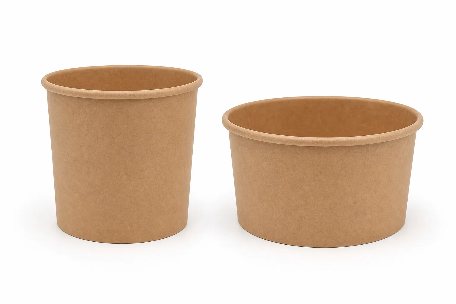 Two 12 oz paper soup containers compared: tall narrow cup and wide squat bowl